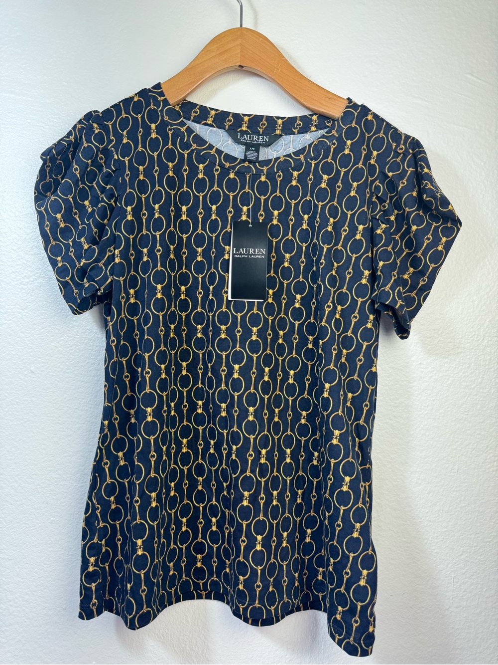 Lauren Ralph Lauren Equestrian Horsebit Print Top L NWT